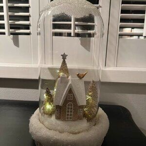 Gingerbread cloche with lighted trees
